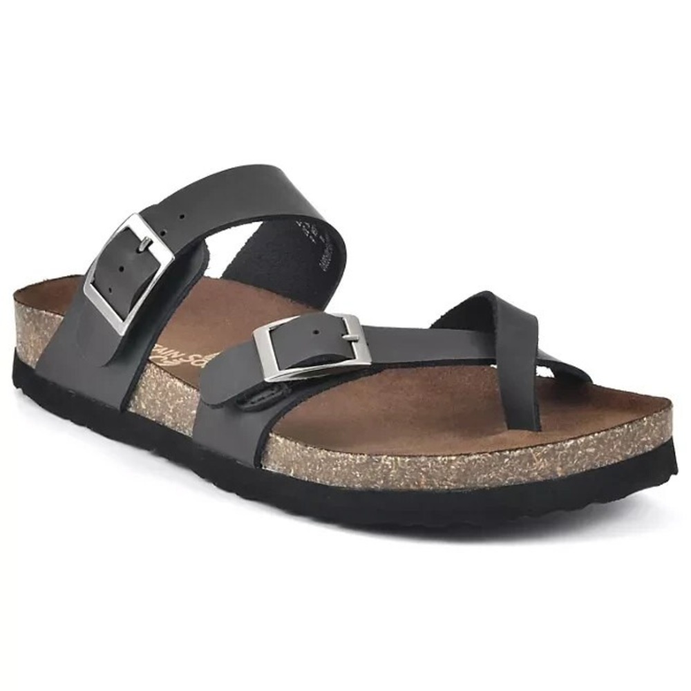 Mountain Sole Women Leather Comfort Slide Sandal Black Size 6 Toe Loop Buckle